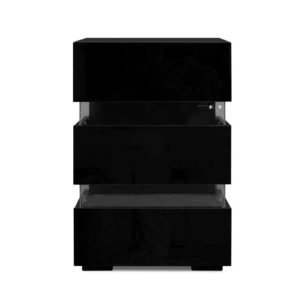 Artiss Bedside Table LED 3 Drawers - LUMI Black - Mekamart Australia
