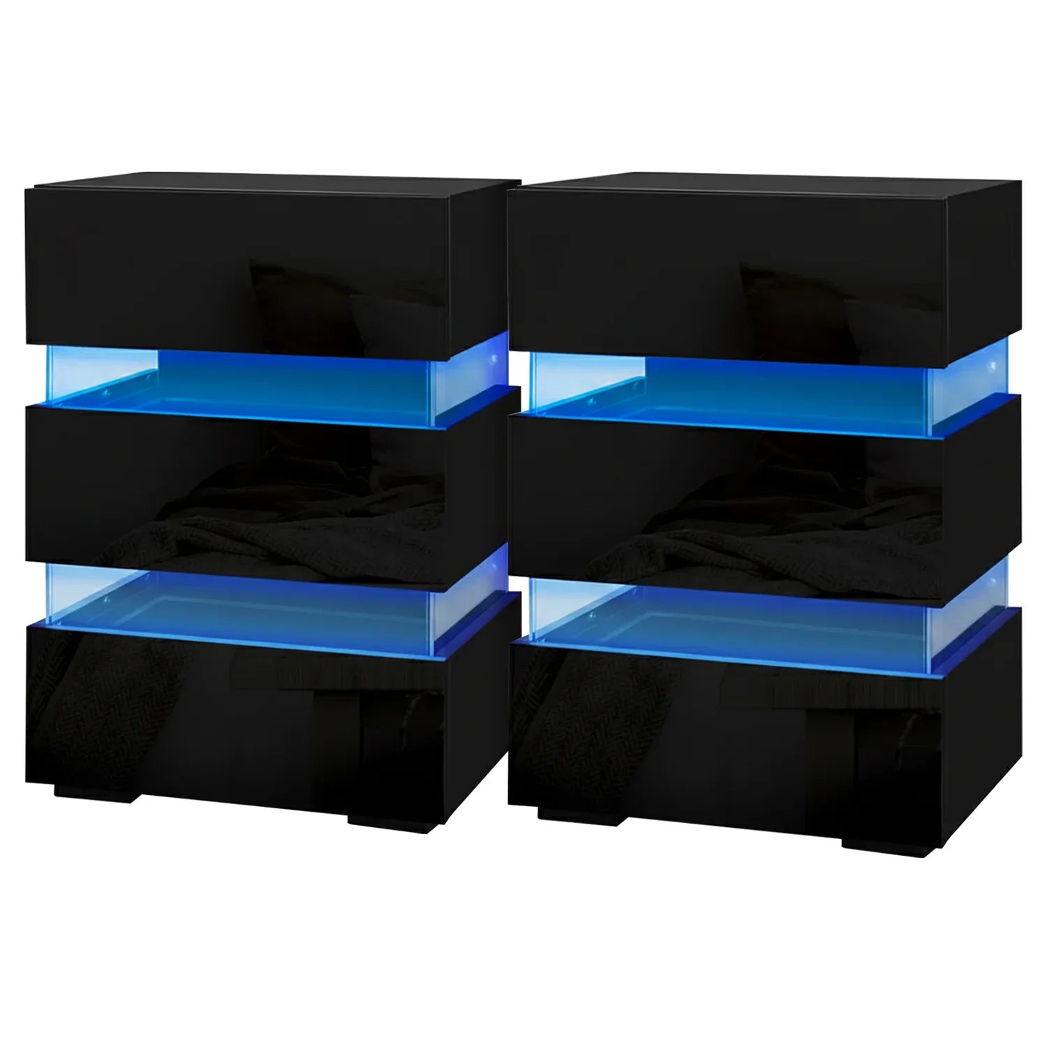 Artiss 2x Bedside Table LED 3 Drawers - LUMI Black - Mekamart Australia