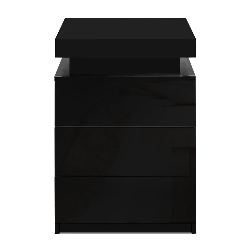 Artiss Bedside Table LED 3 Drawers - COLEY Black - Mekamart Australia
