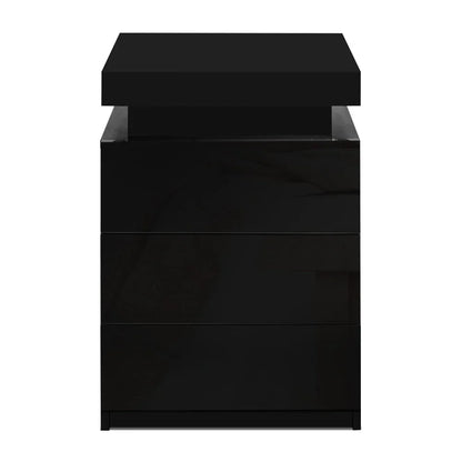 Artiss Bedside Table LED 3 Drawers - COLEY Black - Mekamart Australia