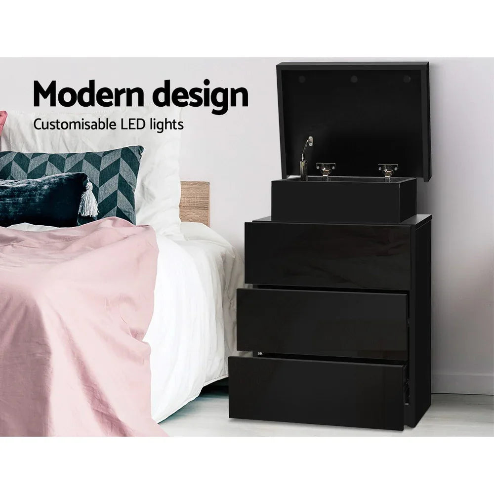Artiss Bedside Table LED 3 Drawers - COLEY Black - Mekamart Australia