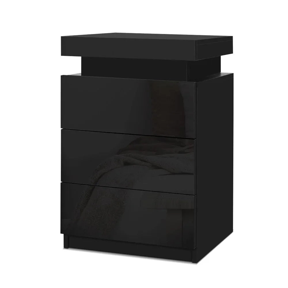 Artiss Bedside Table LED 3 Drawers - COLEY Black - Mekamart Australia