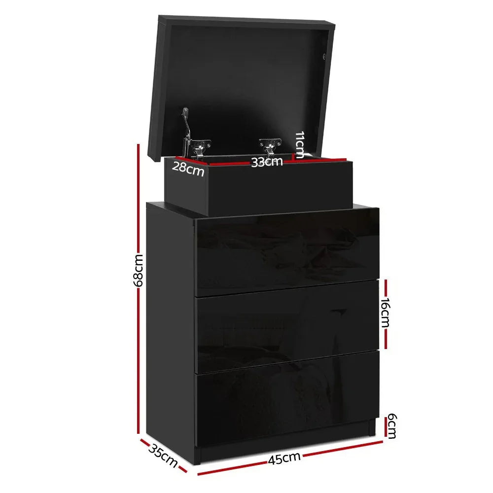 Artiss 2X Bedside Table LED 3 Drawers - COLEY Black - Mekamart Australia