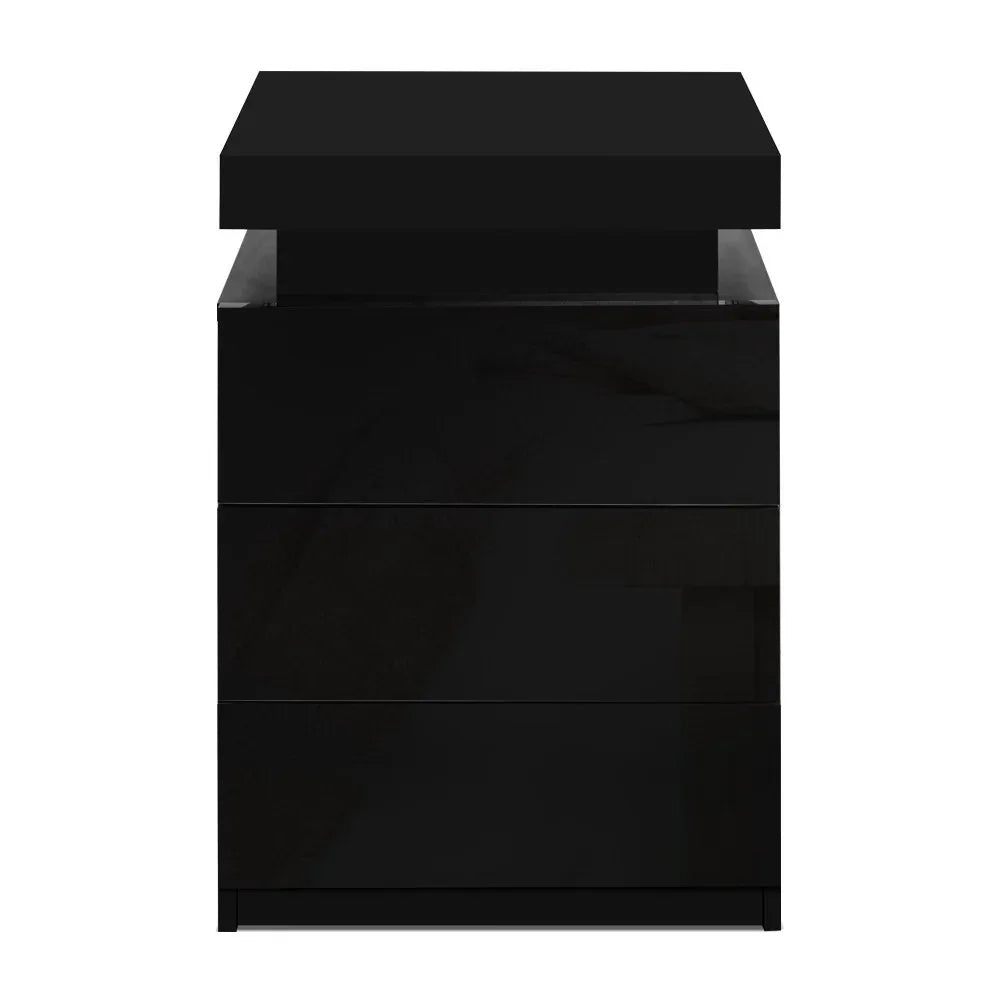 Artiss 2X Bedside Table LED 3 Drawers - COLEY Black - Mekamart Australia
