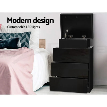 Artiss 2X Bedside Table LED 3 Drawers - COLEY Black - Mekamart Australia