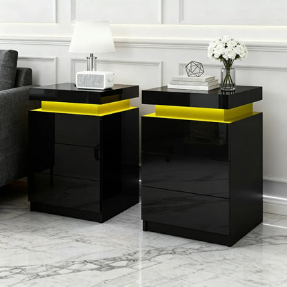 Artiss 2X Bedside Table LED 3 Drawers - COLEY Black - Mekamart Australia