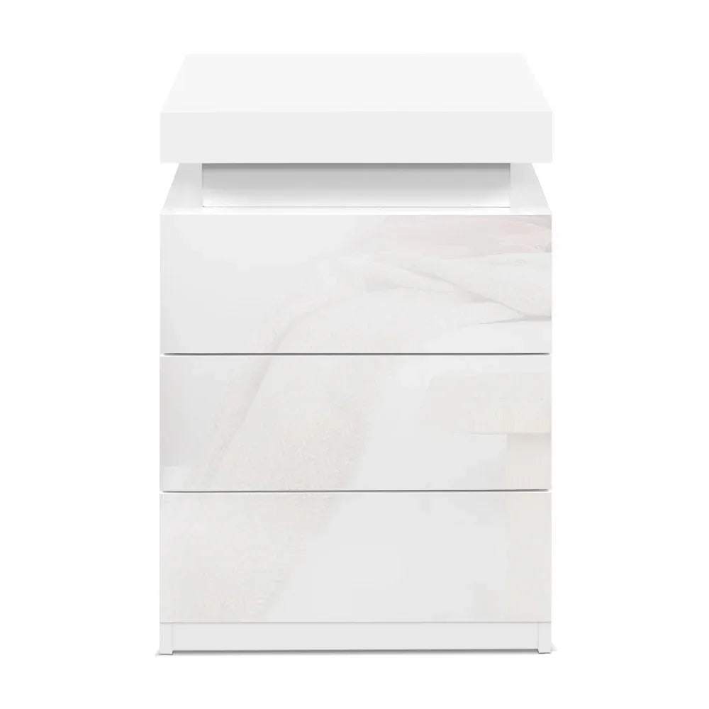 Artiss Bedside Table LED 3 Drawers - COLEY White - Mekamart Australia