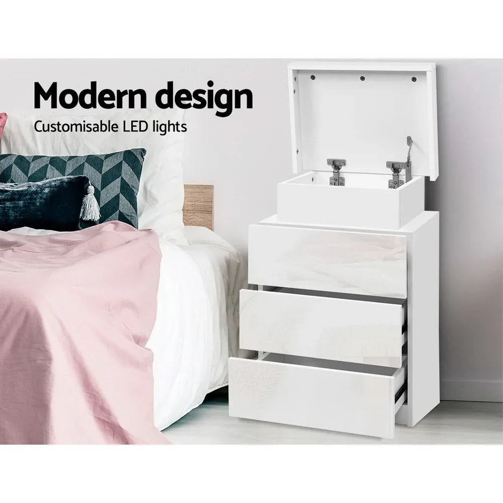 Artiss 2X Bedside Table LED 3 Drawers - COLEY White - Mekamart Australia