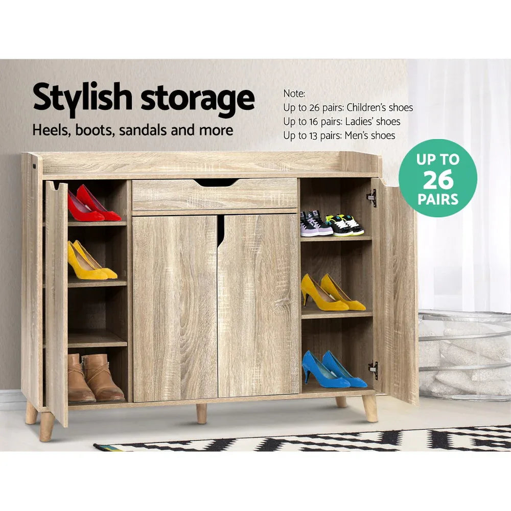 Artiss Shoe Rack Cabinet 26 Pairs Adjustable Pine Cissy - Mekamart Australia
