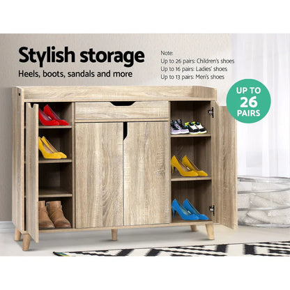 Artiss Shoe Rack Cabinet 26 Pairs Adjustable Pine Cissy - Mekamart Australia