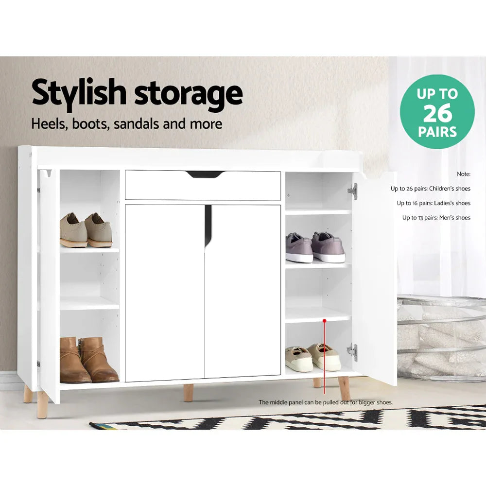 Artiss Shoe Rack Cabinet 26 Pairs Adjustable White Cissy - Mekamart Australia
