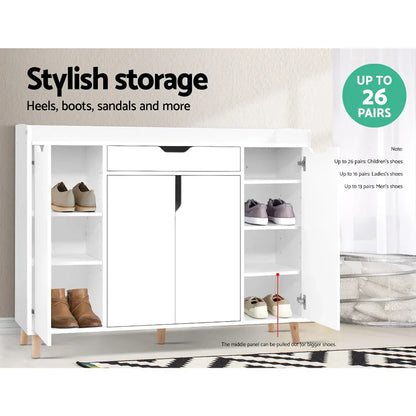 Artiss Shoe Rack Cabinet 26 Pairs Adjustable White Cissy - Mekamart Australia