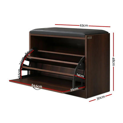 Artiss Shoe Rack Cabinet Bench15 Pairs Walnut Kyla - Mekamart Australia