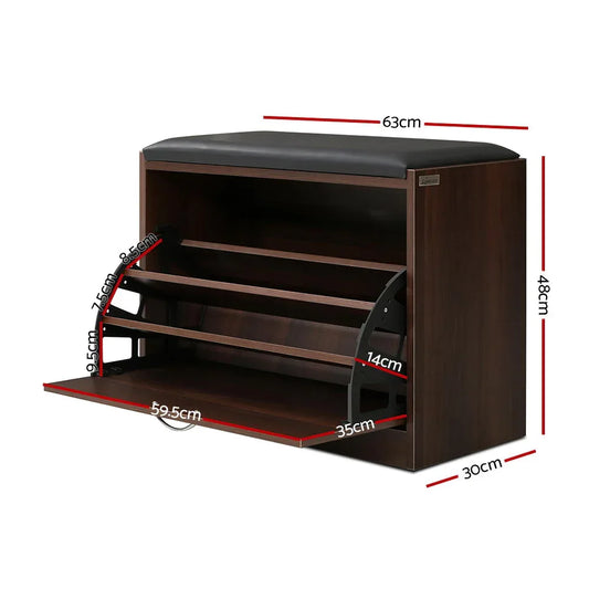 Artiss Shoe Rack Cabinet Bench15 Pairs Walnut Kyla - Mekamart Australia
