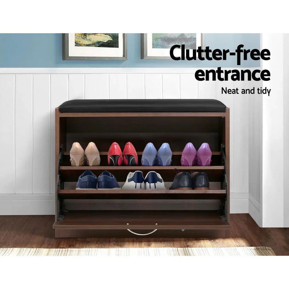 Artiss Shoe Rack Cabinet Bench15 Pairs Walnut Kyla - Mekamart Australia