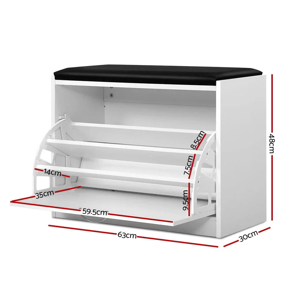 Artiss Shoe Rack Cabinet Bench 15 Pairs White Kyla - Mekamart Australia