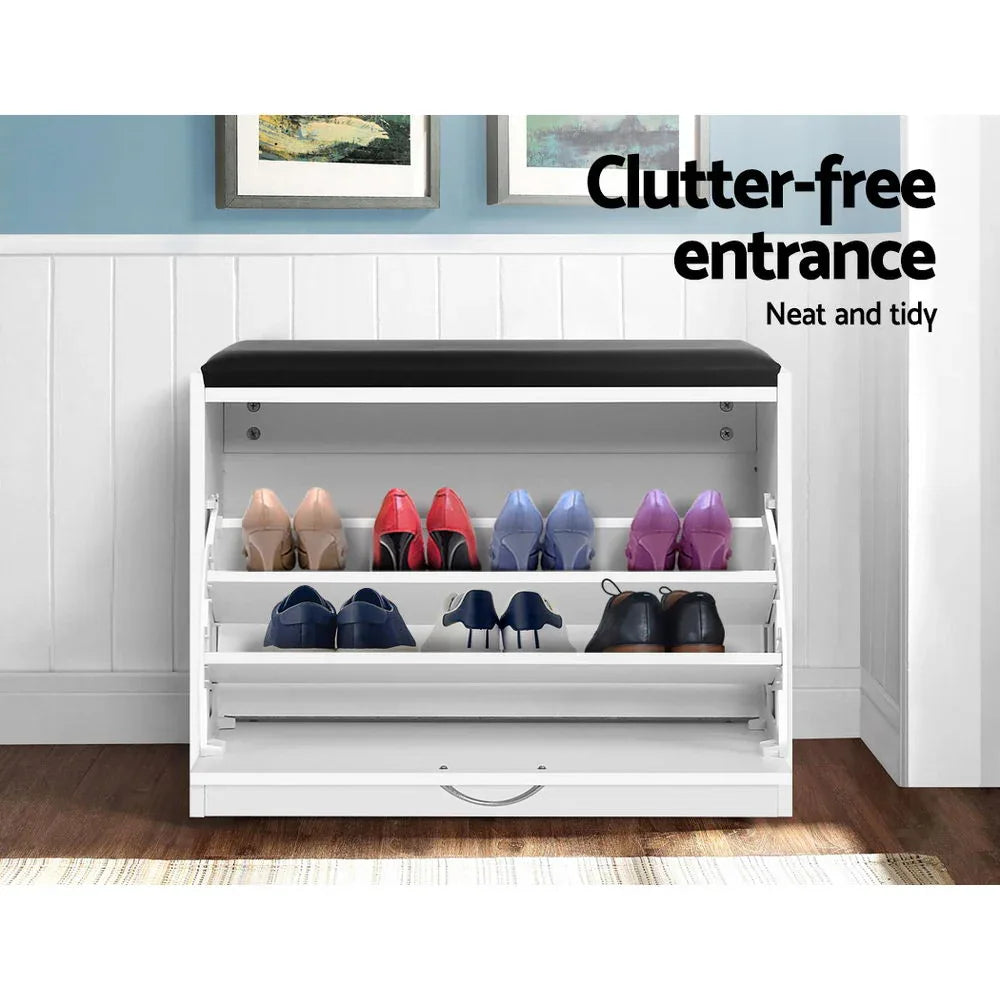 Artiss Shoe Rack Cabinet Bench 15 Pairs White Kyla - Mekamart Australia