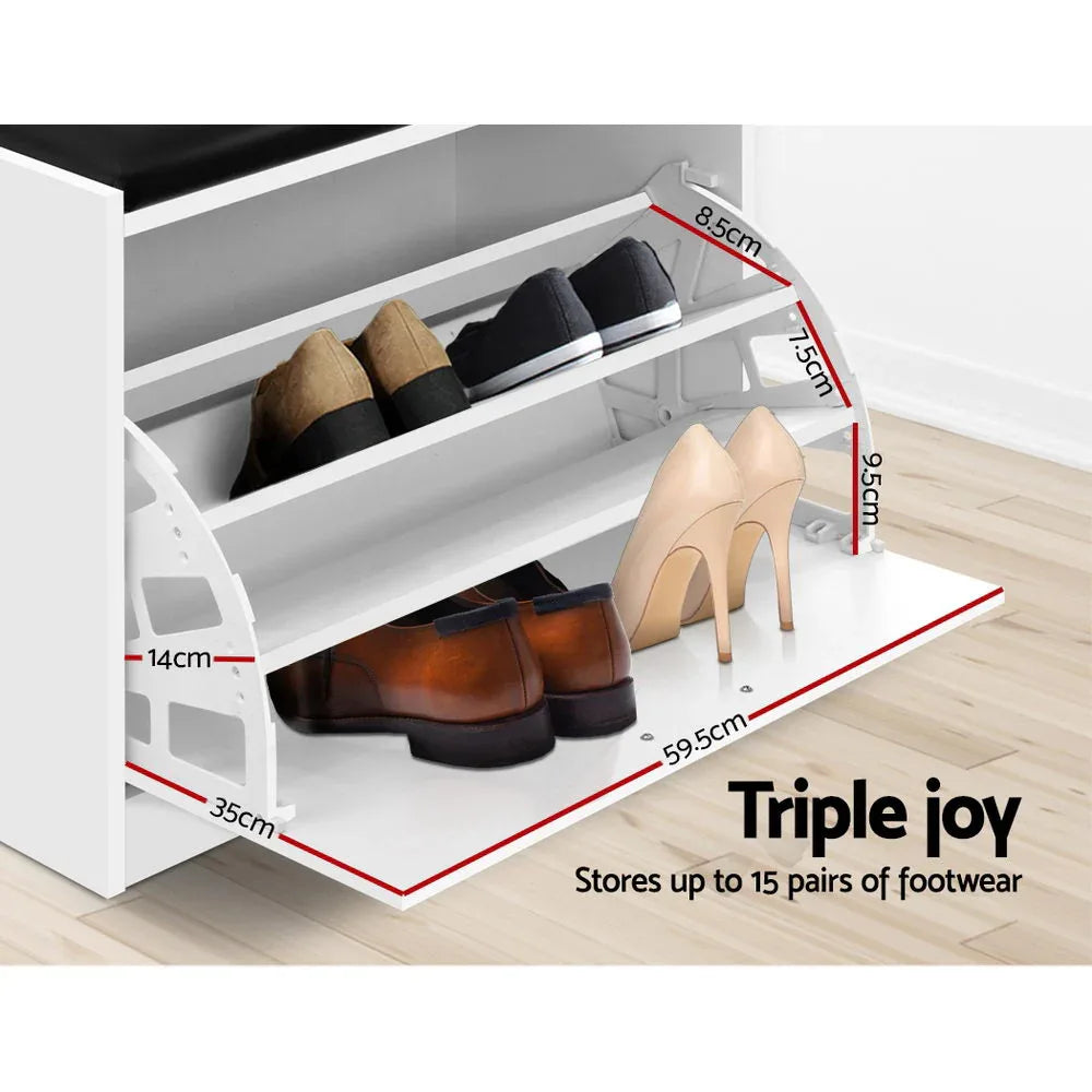 Artiss Shoe Rack Cabinet Bench 15 Pairs White Kyla - Mekamart Australia