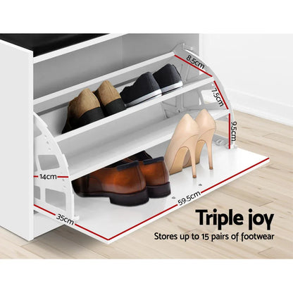 Artiss Shoe Rack Cabinet Bench 15 Pairs White Kyla - Mekamart Australia