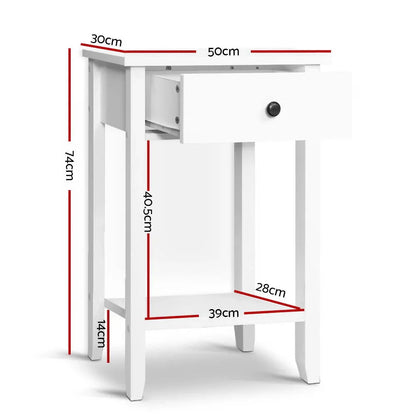 Artiss Bedside Table 1 Drawer with Shelf - BOWIE White - Mekamart Australia