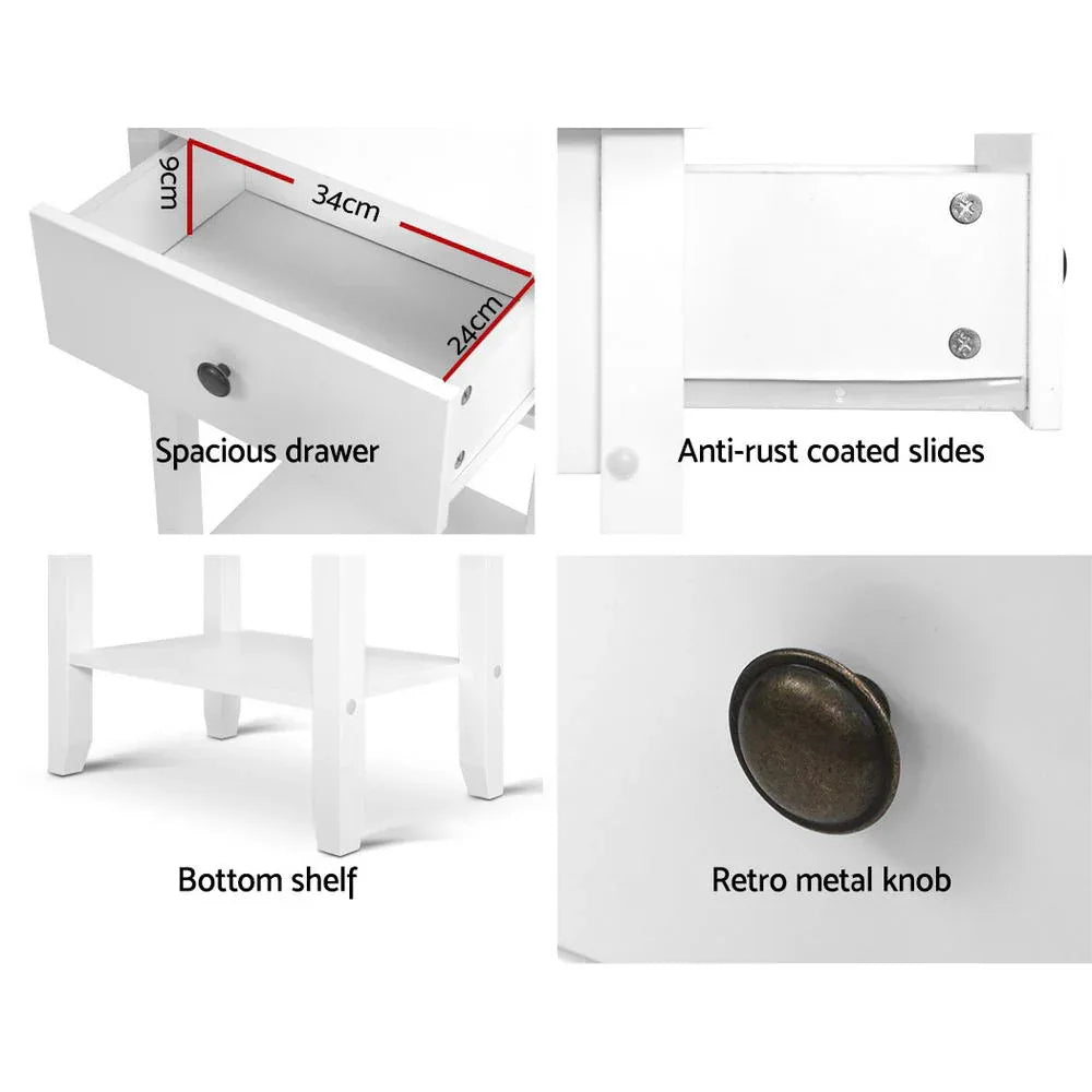 Artiss Bedside Table 1 Drawer with Shelf - BOWIE White - Mekamart Australia