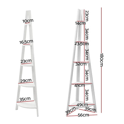 Artiss Bookshelf Corner Shelf 5 Tiers - CANE White - Mekamart Australia