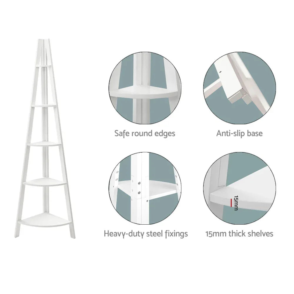 Artiss Bookshelf Corner Shelf 5 Tiers - CANE White - Mekamart Australia
