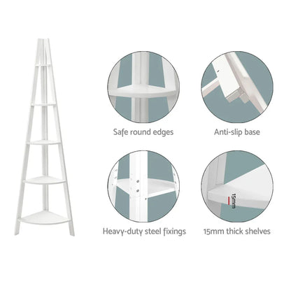 Artiss Bookshelf Corner Shelf 5 Tiers - CANE White - Mekamart Australia