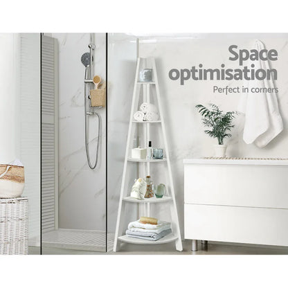 Artiss Bookshelf Corner Shelf 5 Tiers - CANE White - Mekamart Australia