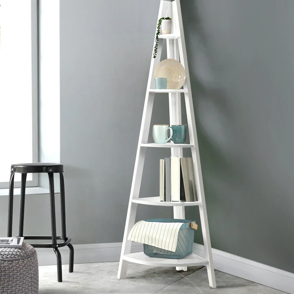 Artiss Bookshelf Corner Shelf 5 Tiers - CANE White - Mekamart Australia