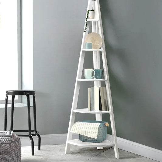 Artiss Bookshelf Corner Shelf 5 Tiers - CANE White - Mekamart Australia