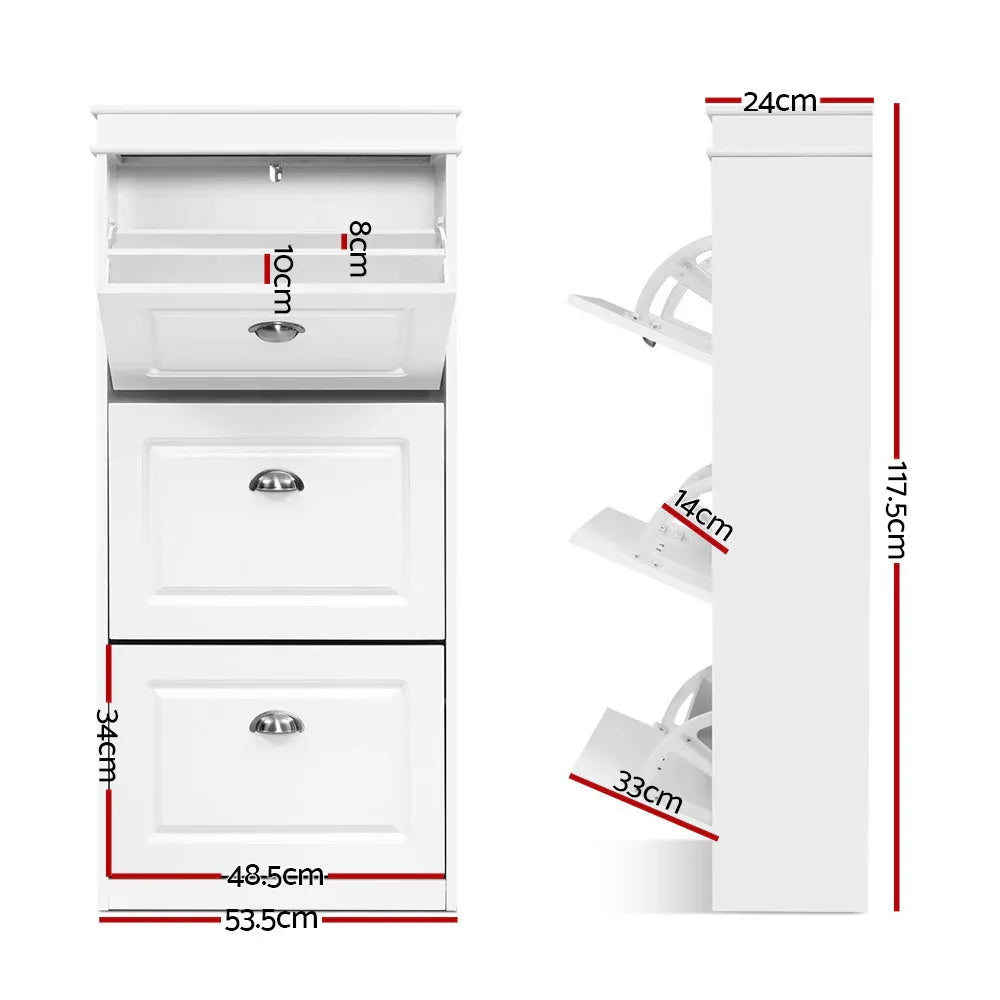 Artiss Shoe Rack Cabinet 18 Pairs 3-tier White Sena - Mekamart Australia
