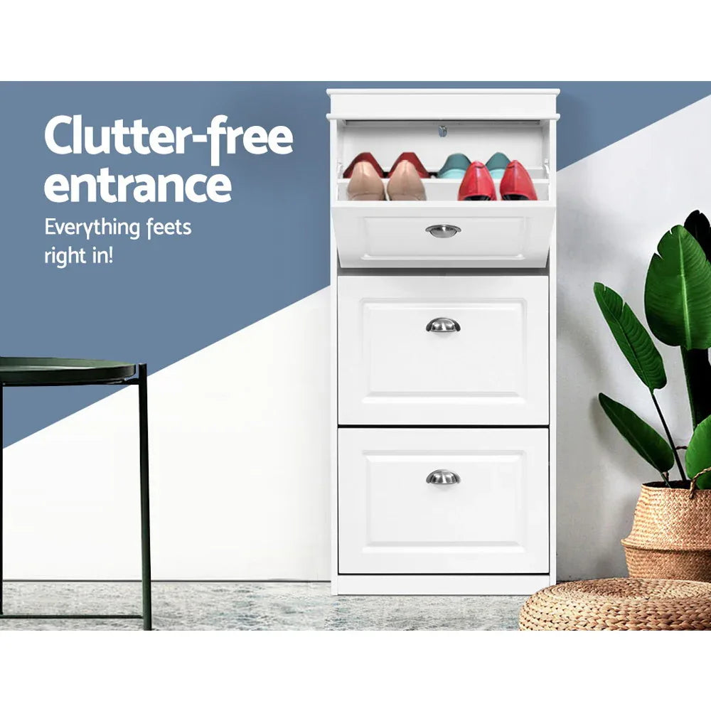 Artiss Shoe Rack Cabinet 18 Pairs 3-tier White Sena - Mekamart Australia