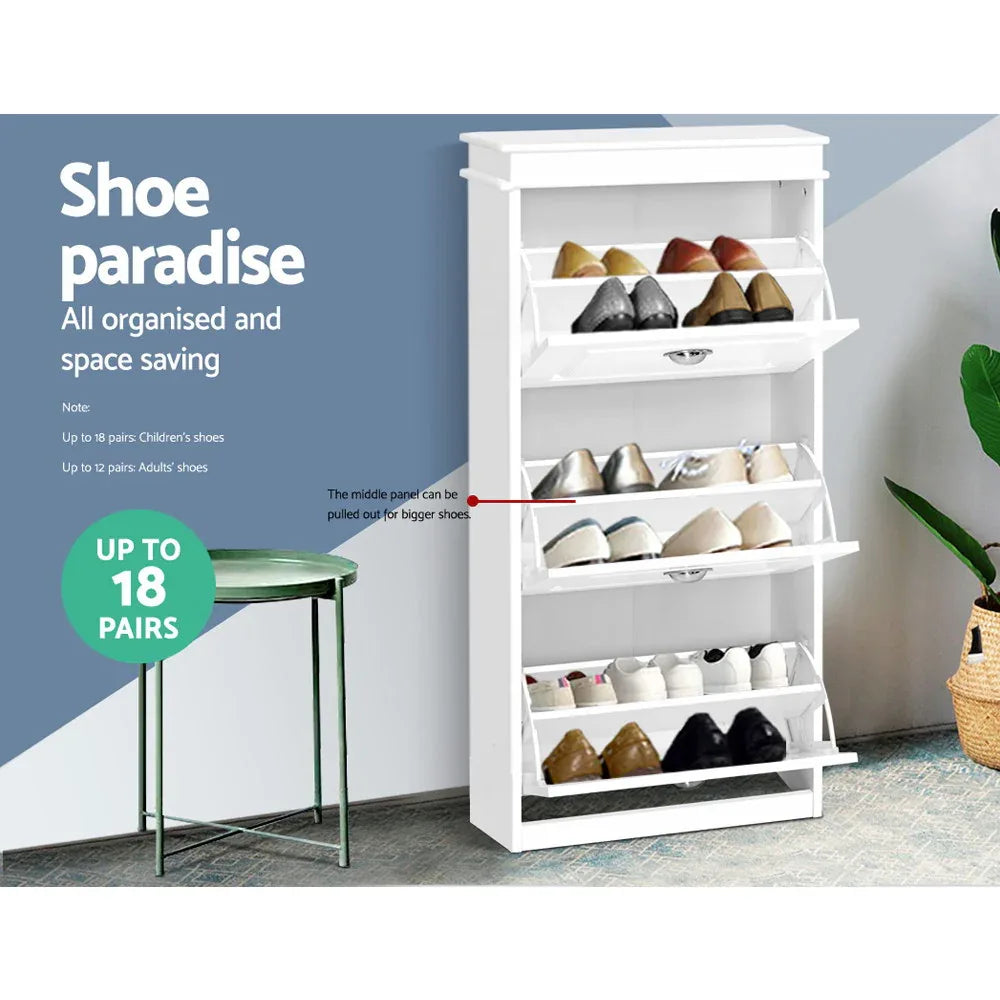 Artiss Shoe Rack Cabinet 18 Pairs 3-tier White Sena - Mekamart Australia