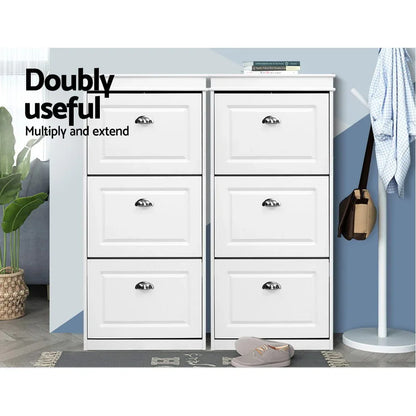 Artiss Shoe Rack Cabinet 18 Pairs 3-tier White Sena - Mekamart Australia