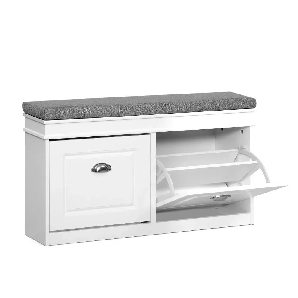 Artiss Shoe Rack Cabinet Bench 8 Pairs White - Mekamart Australia