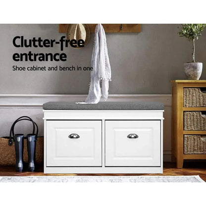 Artiss Shoe Rack Cabinet Bench 8 Pairs White - Mekamart Australia