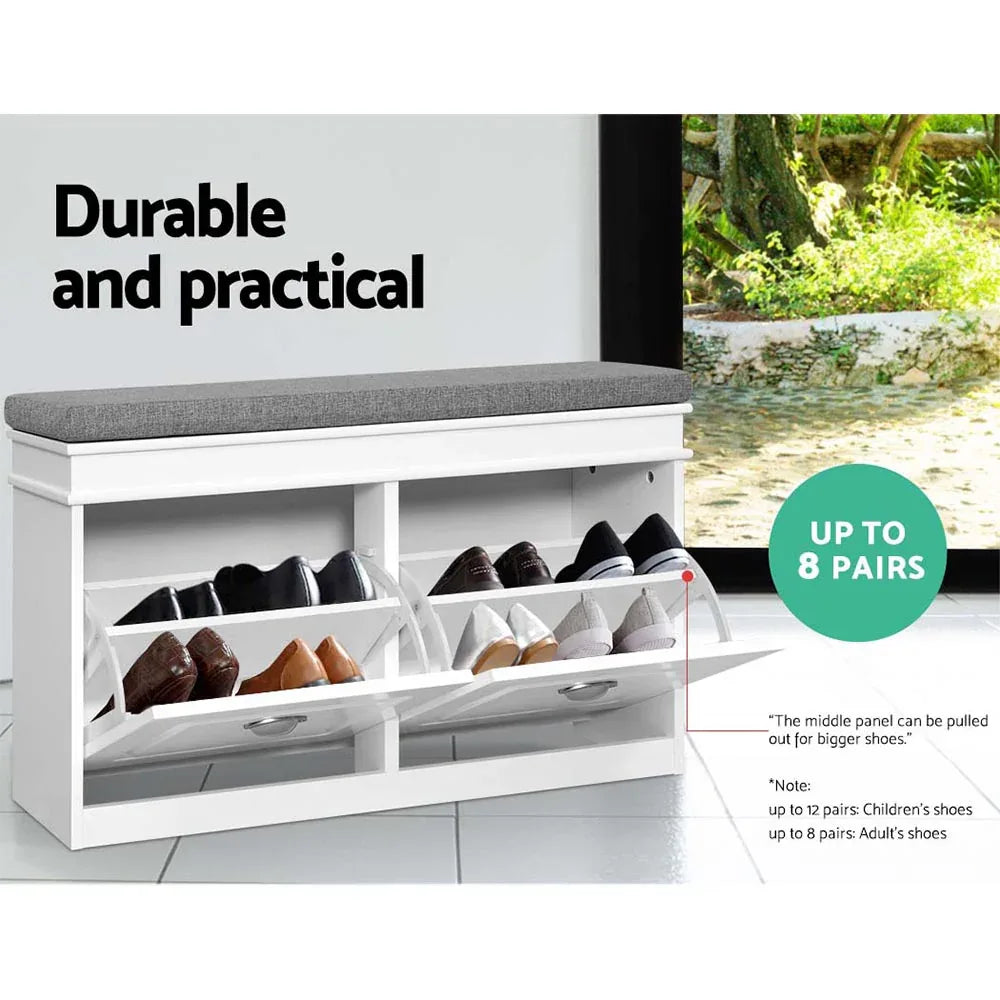 Artiss Shoe Rack Cabinet Bench 8 Pairs White - Mekamart Australia