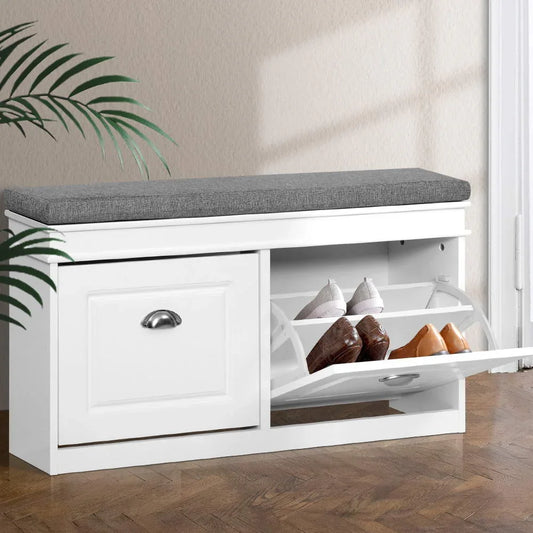 Artiss Shoe Rack Cabinet Bench 8 Pairs White - Mekamart Australia