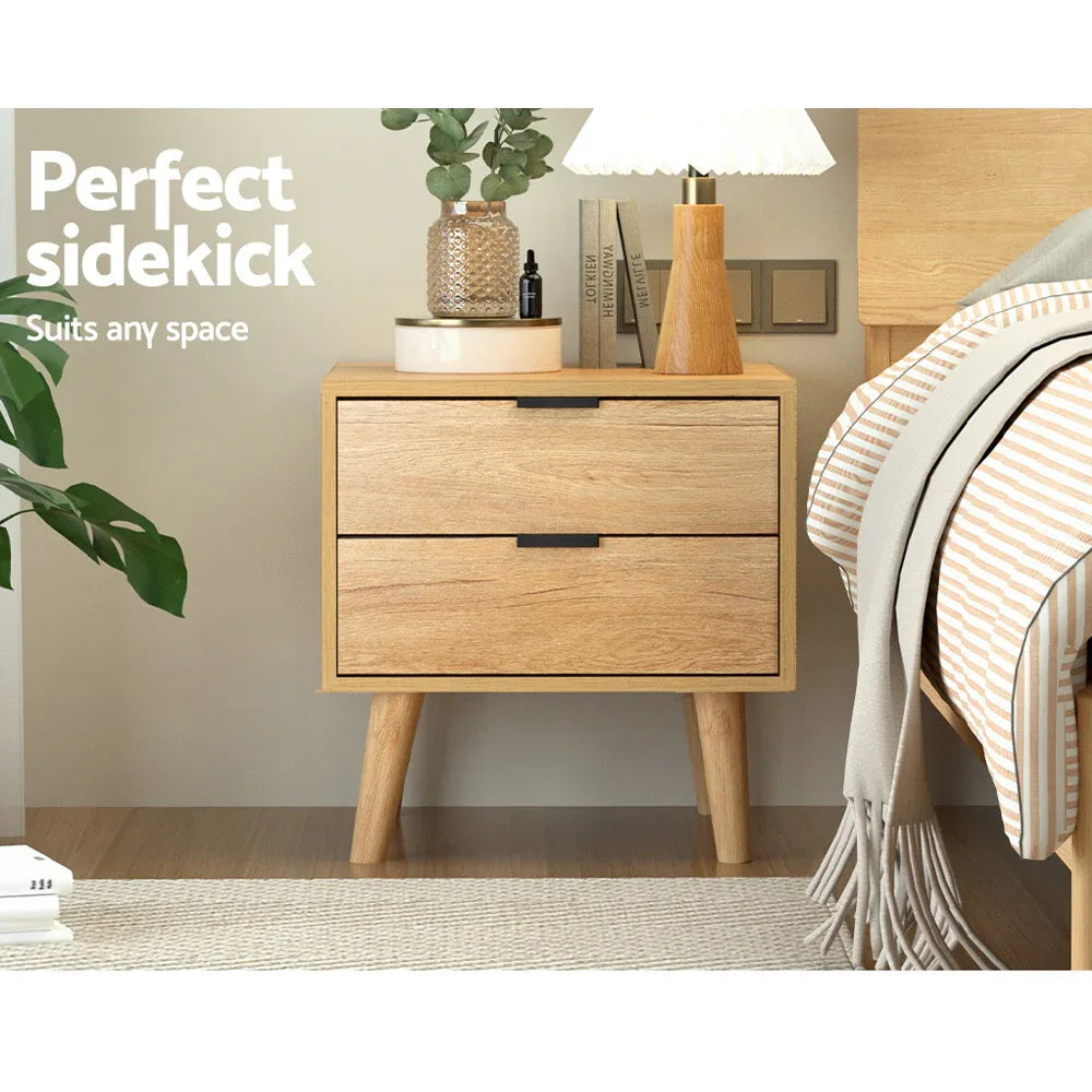 Artiss Bedside Table 2 Drawers - Pine - Mekamart Australia