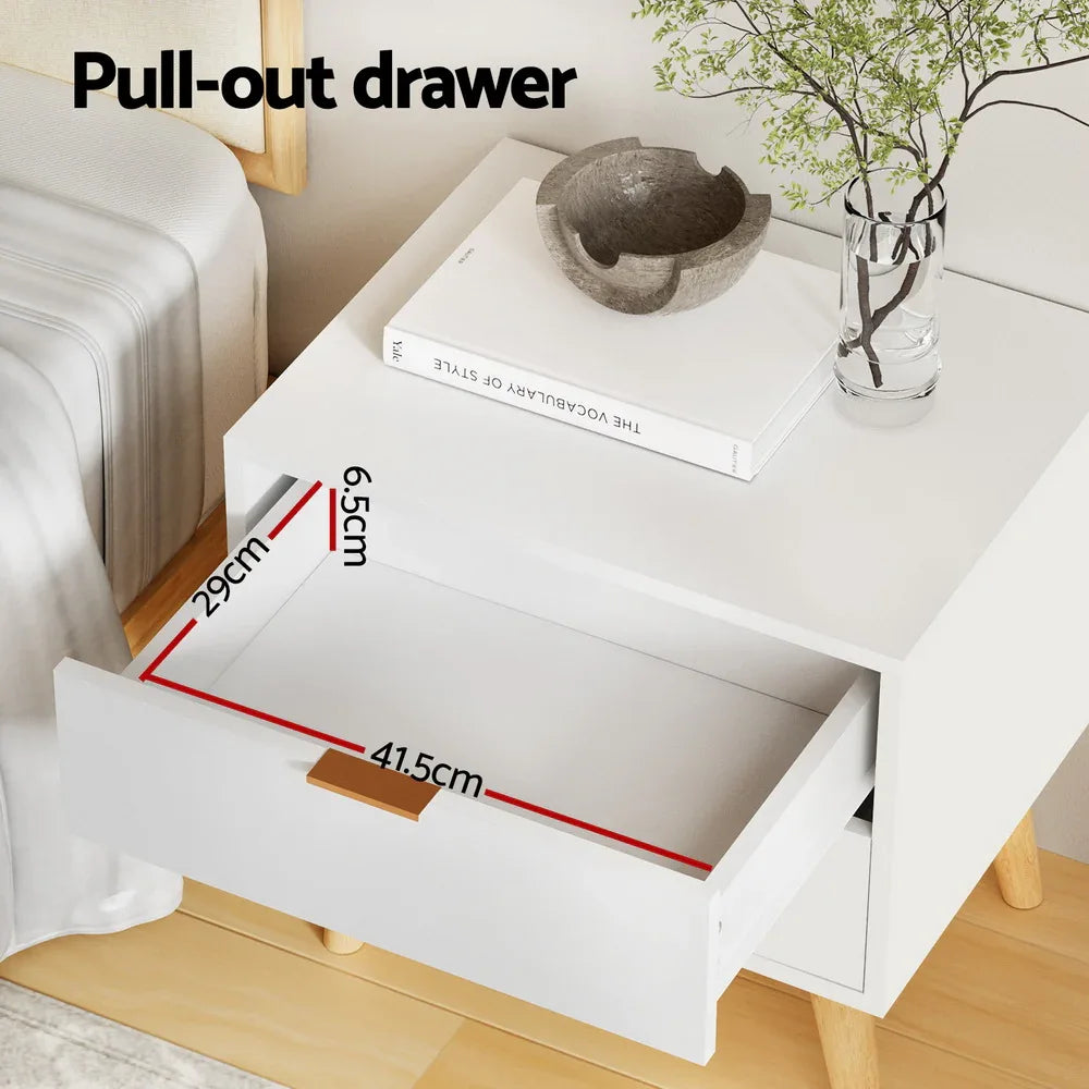 Artiss Bedside Table 2 Drawers - White - Mekamart Australia