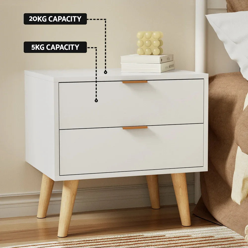 Artiss Bedside Table 2 Drawers - White - Mekamart Australia