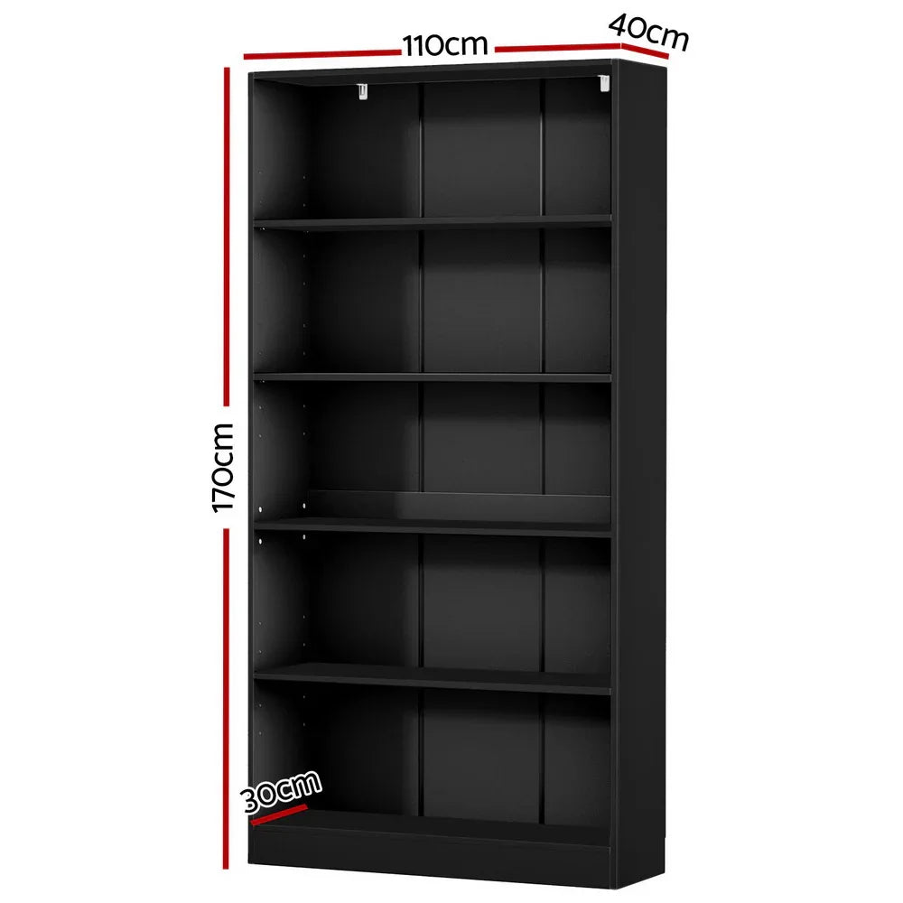 Artiss Bookshelf 5 Tiers ANTON Black - Mekamart Australia