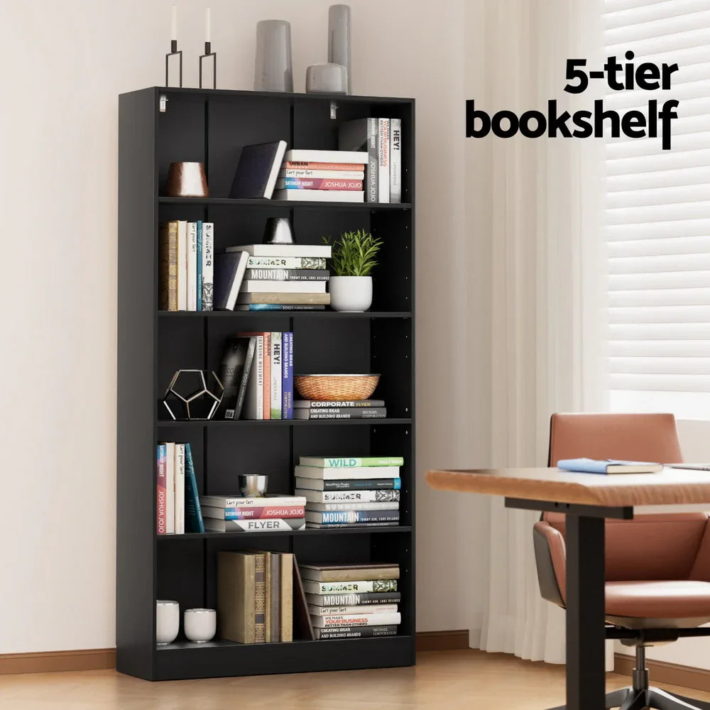 Artiss Bookshelf 5 Tiers ANTON Black - Mekamart Australia