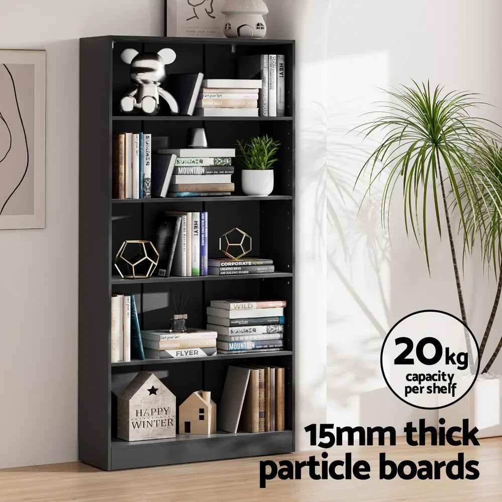 Artiss Bookshelf 5 Tiers ANTON Black - Mekamart Australia