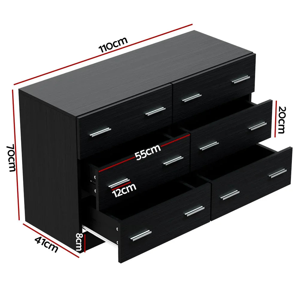 Artiss 6 Chest of Drawers - VEDA Black - Mekamart Australia