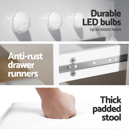 Artiss Dressing Table Set Stool 12 Led Bulbs White - Mekamart Australia