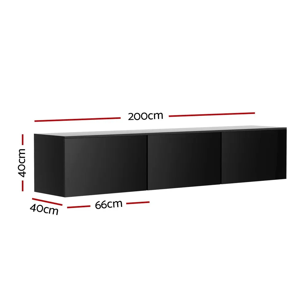 Artiss Floating Entertainment Unit TV Cabinet High Glossy Black 3 Cabinets 200CM - Mekamart Australia