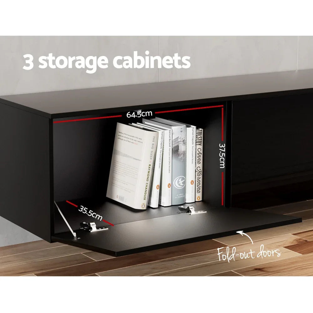 Artiss Floating Entertainment Unit TV Cabinet High Glossy Black 3 Cabinets 200CM - Mekamart Australia