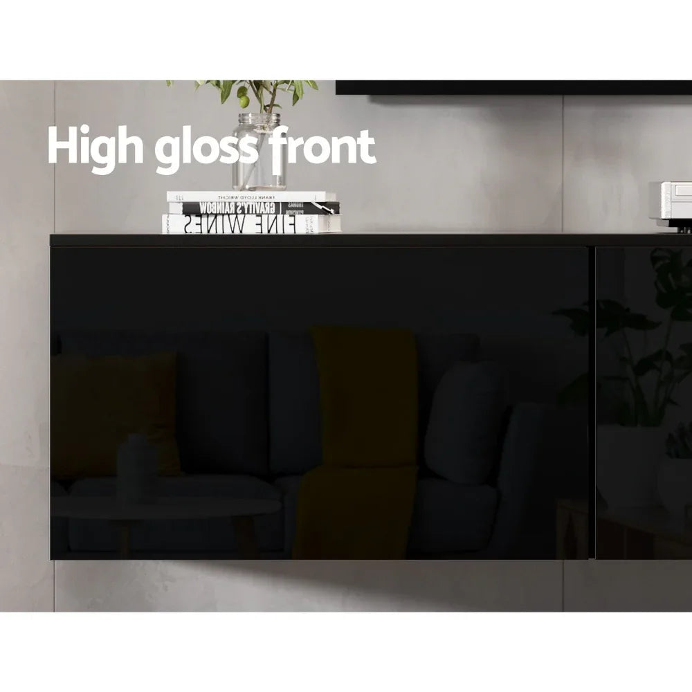 Artiss Floating Entertainment Unit TV Cabinet High Glossy Black 3 Cabinets 200CM - Mekamart Australia